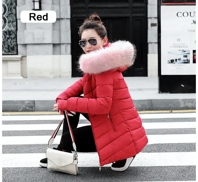 womens winter jackets and coats 2018 Parkas for women 4 Colors Wadded Jackets warm Outwear With a Hood Large Faux Fur Collar -