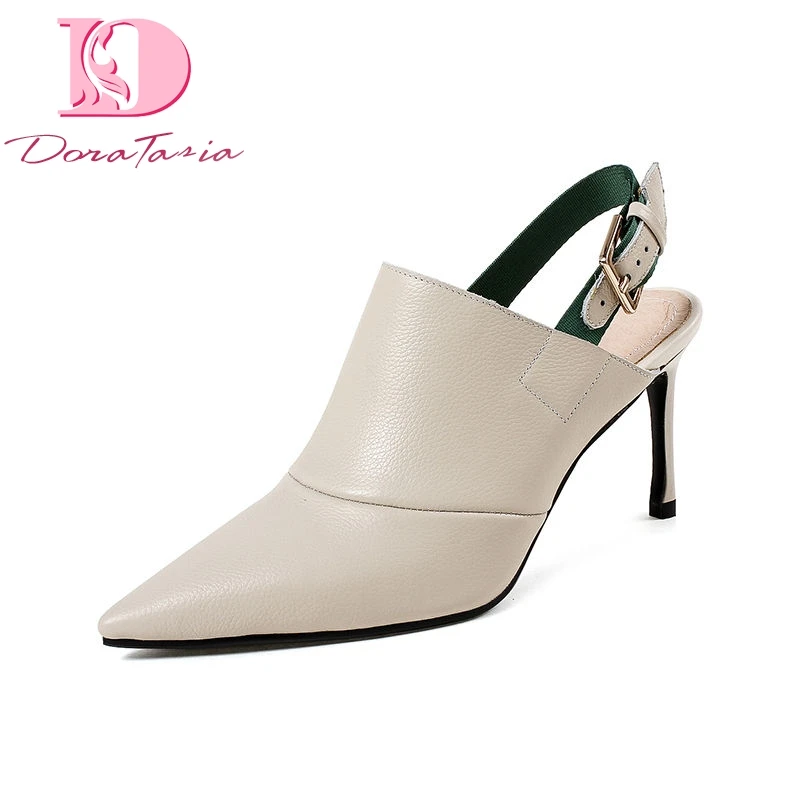

Doratasia 2018 spring summer comfort genuine leather women slingbacks pumps mature pointed toe high heels ol shoes woman