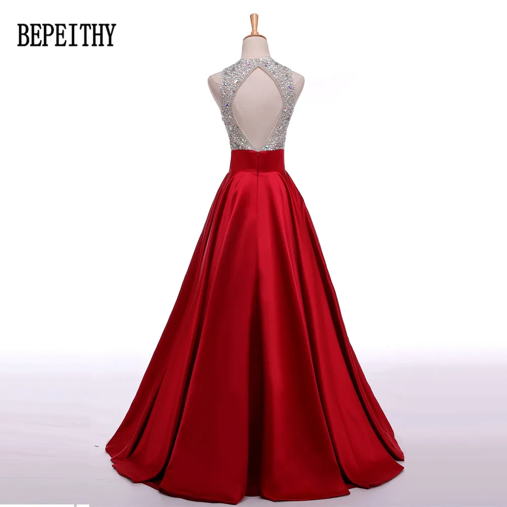 BEPEITHY 2019 новый дизайн vestido de festa Замочная скважина бусины линии Выпускные платья бордовый атлас вечерние длинные