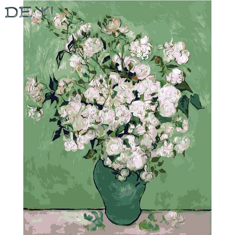 Фото 40*50 см краска по номеру DIY цветочная масляная ing белая роза - купить