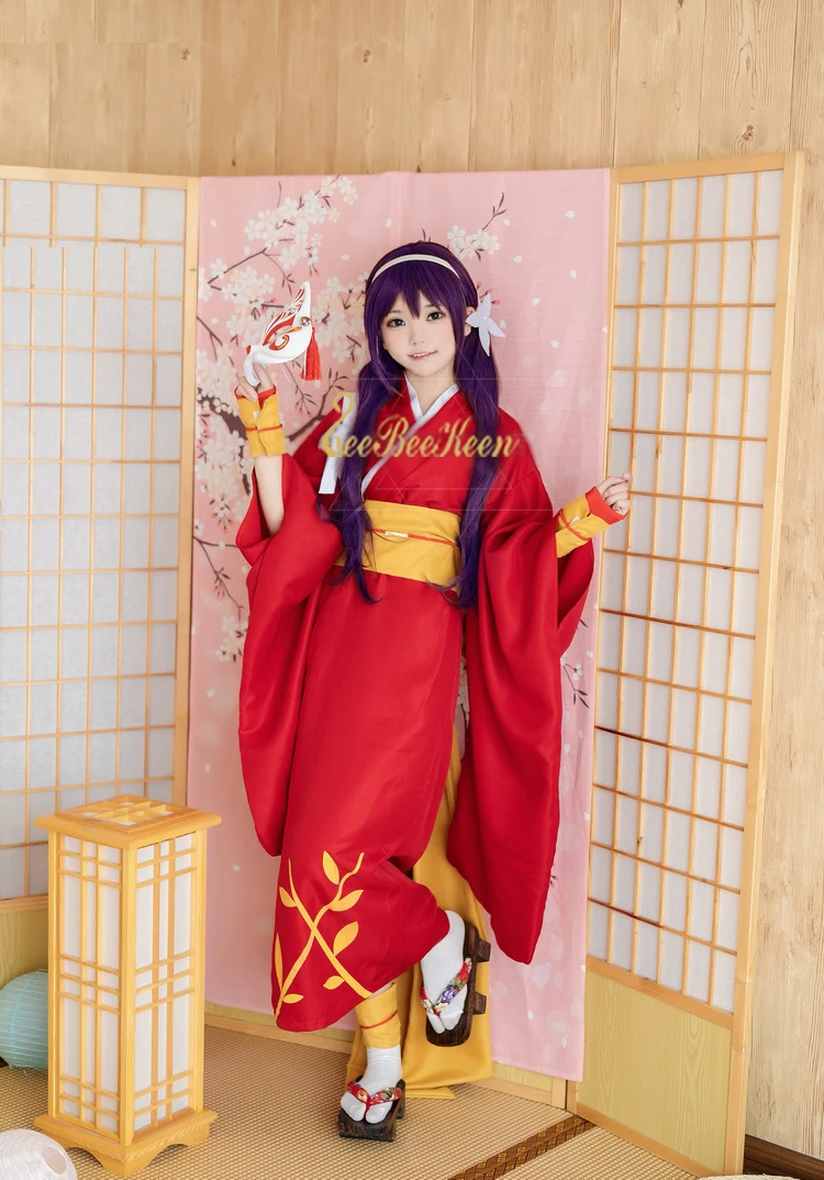 Аниме Косплей Inuyasha Костюм женское красное платье японское кимоно 6 шт. для