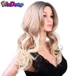DinDong пепельный блондин Ombre Синтетические волосы на кружеве парик длинные естественные волнистые средняя часть Синтетический Полный парики