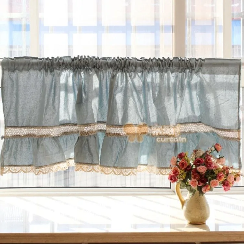 Free Shipping Blue Lace Juxtaposition Hem Short Curtain Coffee Free Shipping Blue Lace Juxtaposition Hem Short Curtain Coffee Kitchen Curtains For Living Room Bedroom W 180 Cm H 50 In From Home