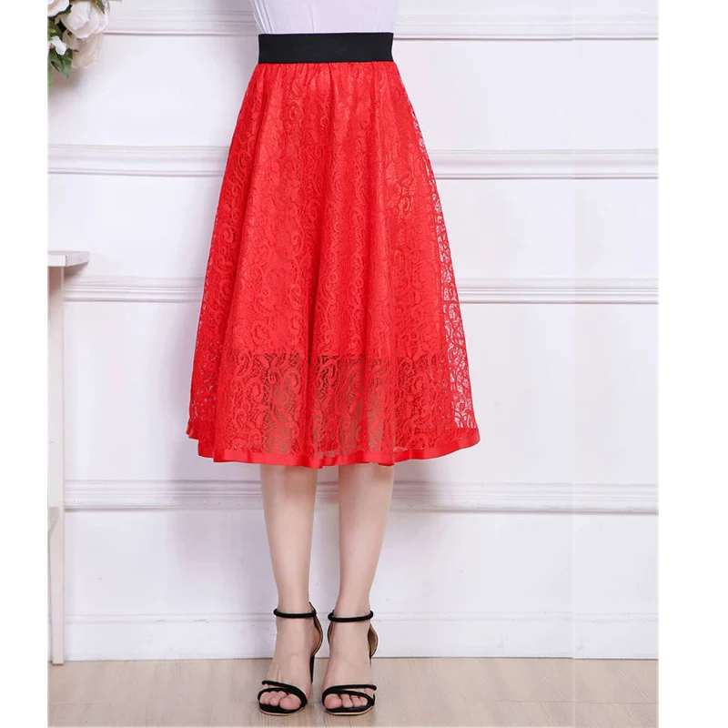 

New high waist women's mesh tutu skirt spring and summer openwork lace skirt female was thin A word skirt in the long section