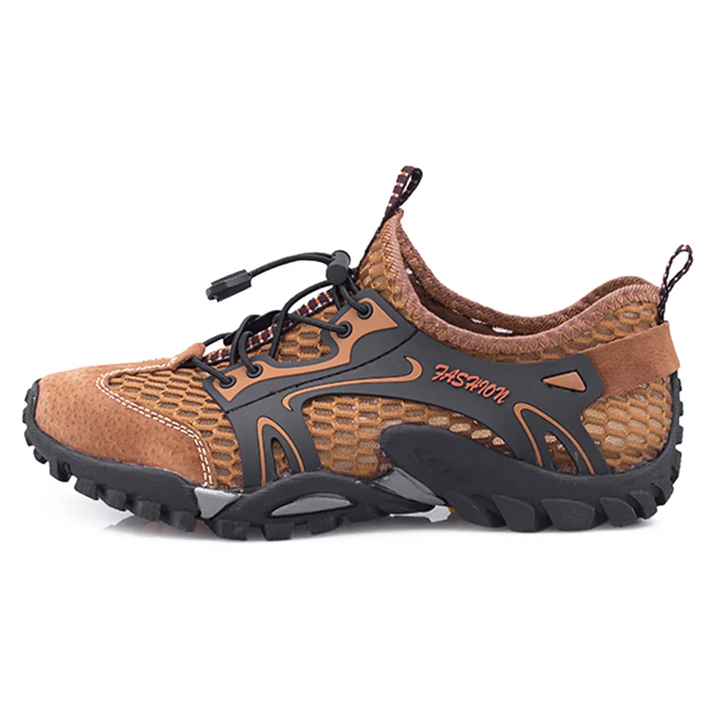 Воздухопроницаемые кроссовки для мужчин водонепроницаемая обувь Открытый Альпинизм Пешие прогулки Нескользящие кроссовки C55K распродажа - Цвет: Коричневый