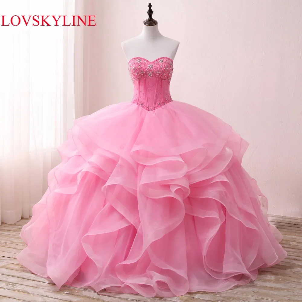 

LOVSKYLINE Hot Elegant Sweetheart Wedding Dress 2018 Pink Actual Picture Tiered Beading Crystal Custom Size vestido de noiva