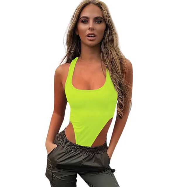 neon green solid bodysuits 2019 summer women fashion streetwear party