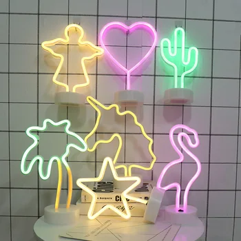 

Neon Night Light Heart/Star/Pineapple/Cactus Battery Powered Desk Lamp Mother's Day/Valentine's Gift Home Decorations K1128 D