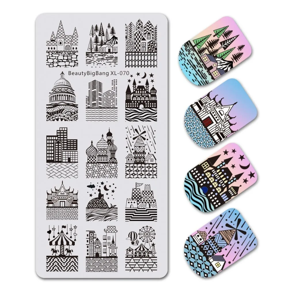 XL-070 Beautybigbang 6*12 см пластины для штамповки ногтей из нержавеющей стали прямоугольник цветок бабочка Сетка плед птица изображение дизайн ногтей штамп пластины - Color: XL-070