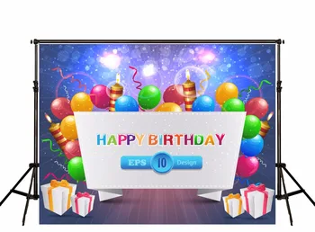 

Photographic Background Balloons Candles Gift Baby Happy Birthday Party Photography Backdrops Shiny Bokeh Blue Real Fotografia