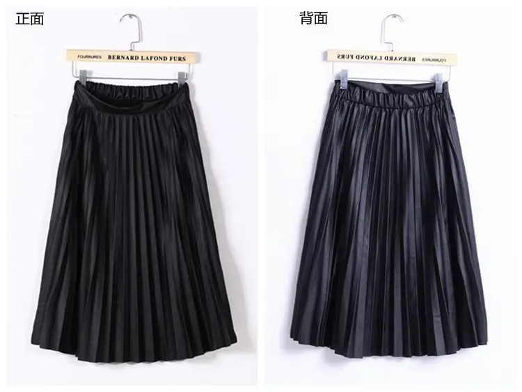 Новая весенне-осенняя Женская юбка, винтажные черные юбки из искусственной кожи с высокой талией, женские облегающие вечерние плиссированные юбки средней длины из искусственной кожи AB057