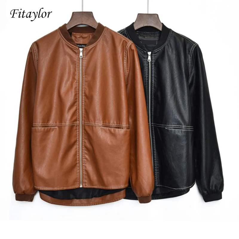 

Fitaylor 2019 New Faux Leather Jackets Women Motorcycle Pu Leather Jacket Black Zipper Jacket Ladies Basic Street Coat