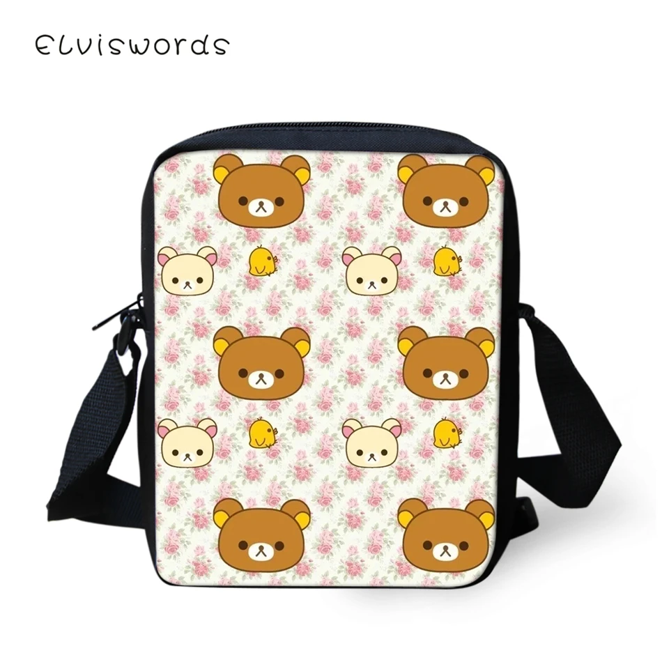 

ELVISWORDS Women Messenger Bags Little Bears Pattern Shoulder Bags Kawaii Animal Design Girls Flaps Handbags Mini Kids Mochila