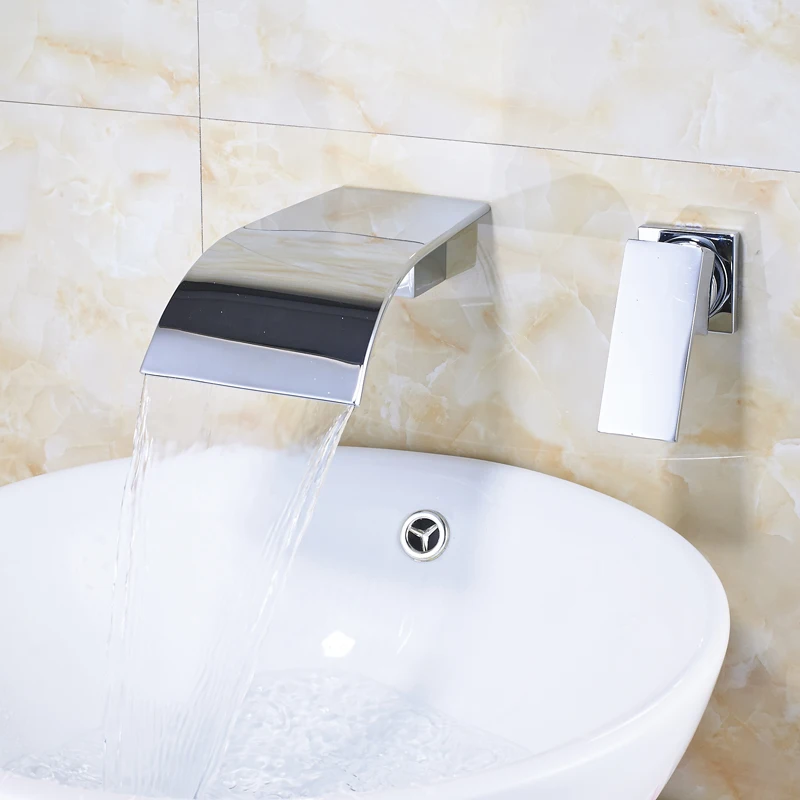 Настенный водопад смеситель для раковины широко распространенный кран для раковины хромированный полированный Смеситель для ванной комнаты Горячая и холодная вода