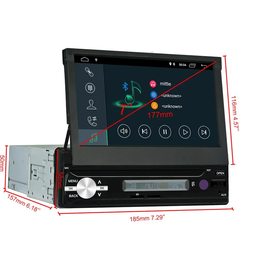 Perfect 7" 1DIN Car Stereo Multimedia Player 2+32G for Android 8.1 Adjustable Screen FM Bluetooth WIFI GPS Nav Radio Video MP5 Player 6