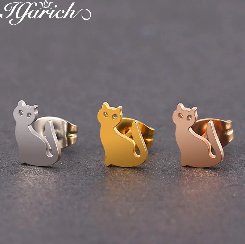 

Hfarich Stainless Steel Fashion Jewelry Accessories Silver Lovely Cat Earrings Best Gift For Women Girl Wholesale Dropshipping