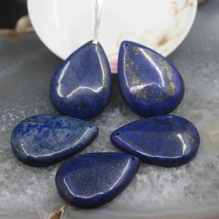 

New! 5pcs Large Size Lapis Lazuli Top Drilled Drop Slab Pendants Cabochons,Natural Blue Stone Gems Slice Nugget Charms Jewelry