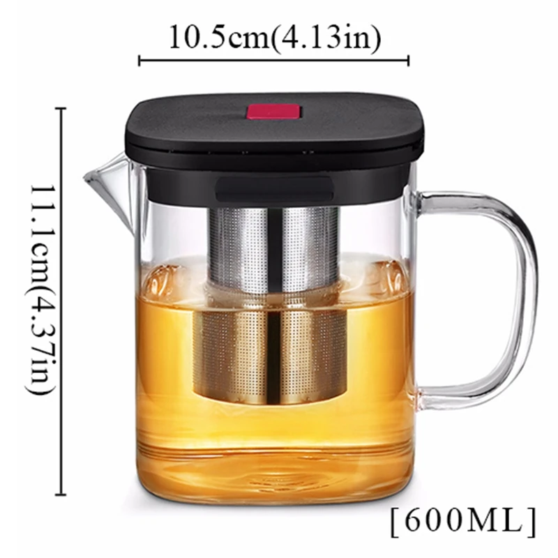 Transparent Glass Square Teapot With Stainless Steel Infuser Heat Tea Strainer Teapot Set Tool