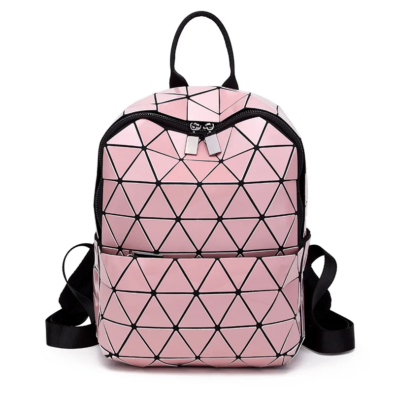 

New Women Backpack Geometric Folding Bag Small Student's School Bags For Teenage Girls Hologram Daily Casual PU Backpacks 2018