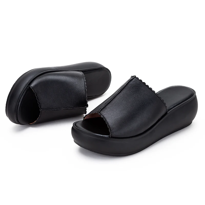 GKTINOO Women Slipper's 2024 Ladies Summer Slippers Shoes Women Wedges Heels Fashion Summer Genuine Leather Shoes Platform