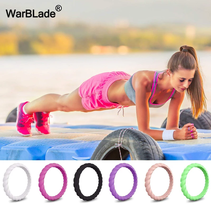 3mm Thin Braided Silicone Ring Fashion Sports Hypoallergenic Crossfit Flexible Woven Rubber Finger Ring For Women Wedding Rings
