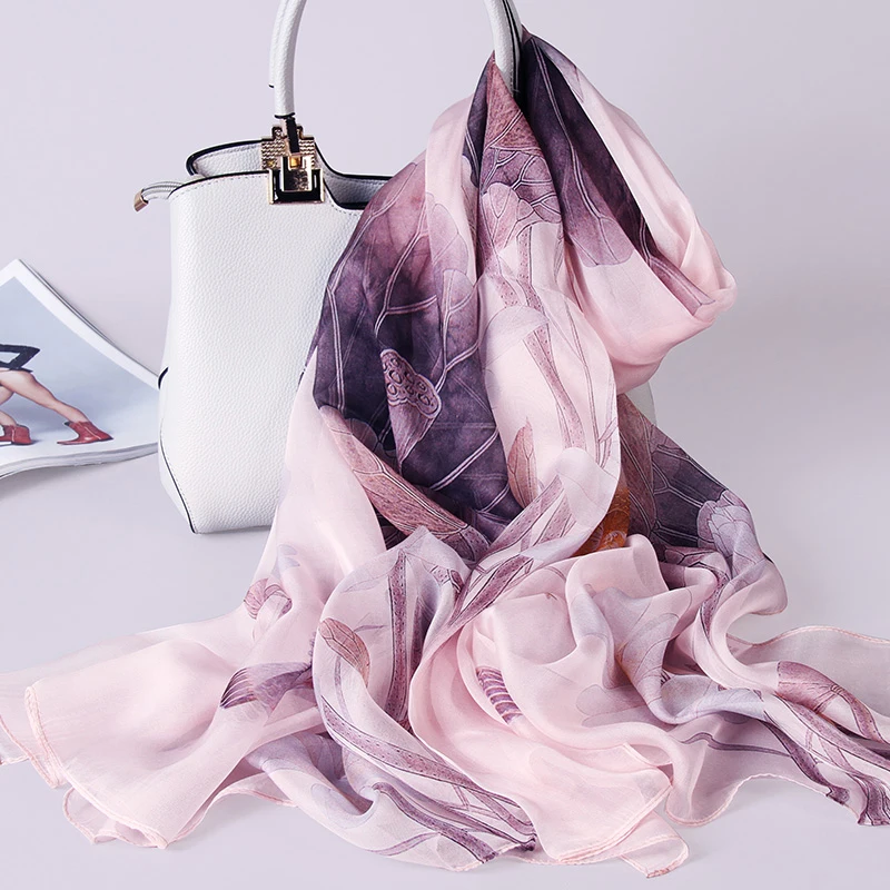 Натуральный шелковый шарф для женщин шаль из шелка и шифона и обертывание s для женщин роскошный бренд пашмины Винтаж шелк из Ханчжоу шарфы