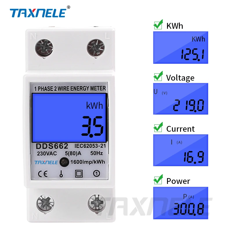 Однофазный двухпроводной ЖК-дисплей с подсветкой, цифровой ваттметр, измеритель энергопотребления, кВтч, переменный ток, 230 В, 50 Гц, 110 В, 60 Гц, din-рейка