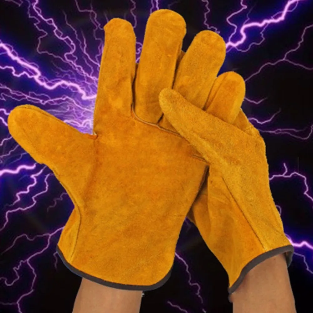 

A Pair/Set Fireproof Durable Yellow Cow Leather Welder Gloves Anti-Heat Work Safety Gloves For Welding Metal Hand Tools