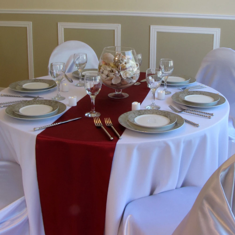 Free Shipping 5PCS 12 X 108 Burgundy Satin Table Runners Wedding