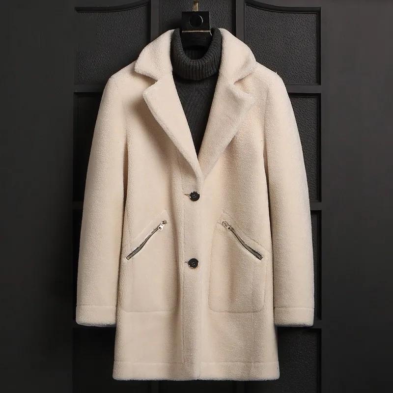 Брендовая Новинка, мужское зимнее пальто из натурального меха, длинное приталенное двустороннее мотоциклетное пальто, приталенное роскошное замшевое кожаное пальто