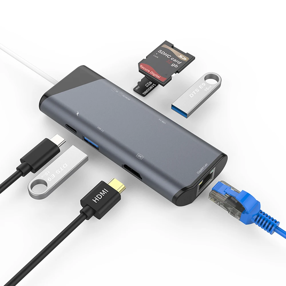 7 в 1 USB C концентратор USB-C HDM I Ethernet Rj45 адаптер 4K 3 SD/TF кардридер для MacBook Pro iPad Type HUB Hd-mi |