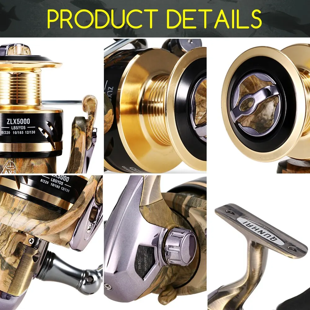 Carretilhas de Pesca 13 + 1 Saltwater Fishing Spinning Reels 5.1: 1 Relação Max Arraste 8 kg Cnc Metal Fiação Tamanho 2000-7000 Bbs Sea 12 High Quality Esporte e Lazer