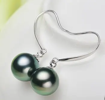

a pair of AAA 9-10mm tahitian peacock green pearl earrings 925 silver