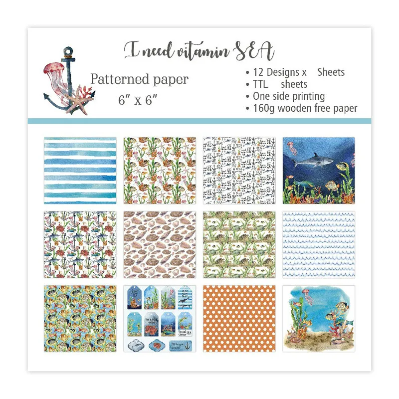 

KLJUYP 12 Sheets Sea Scrapbooking Pads Paper Origami Art Background Paper Card Making DIY Scrapbook Paper Craft