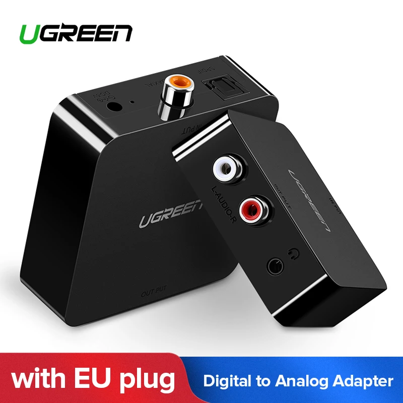 

Ugreen Toslink Coaxial Optical SPDIF Digital to Analog Audio Adapter AUX 3.5mm Jack Analog R/L RCA Converter with EU Plug
