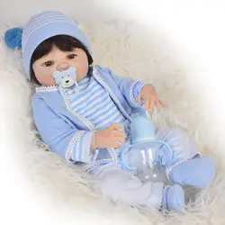 55 см Bebe кукла новорождённого силикона Reborn Baby Doll красивый Boneca Reborn Ванна игрушка для девочек на подарок на день рождения с милой Соска с мишкой