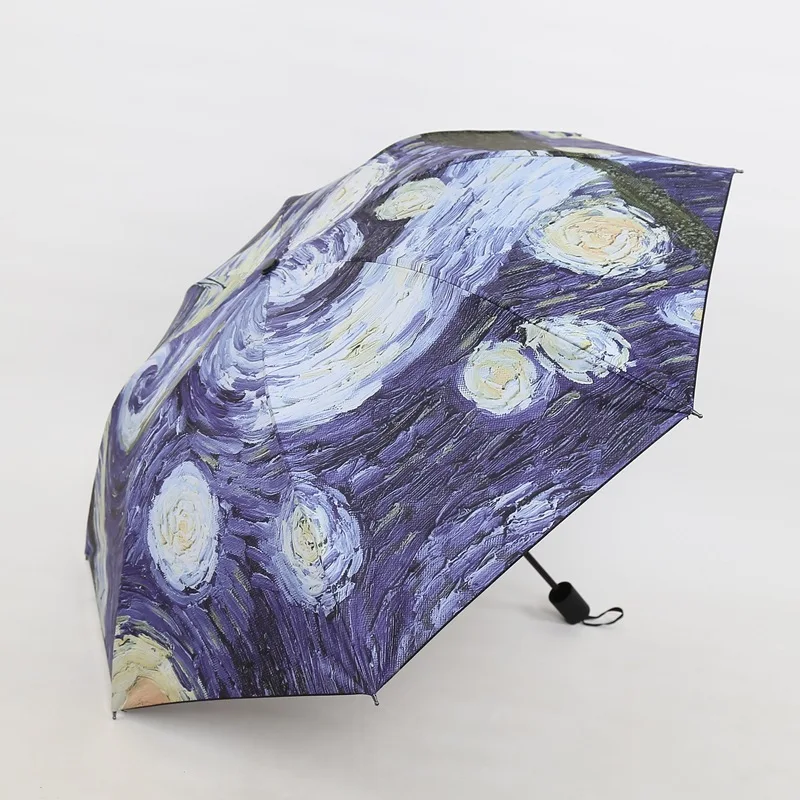 

Outdoor Foldable Sunscreen Umbrella Van Gogh Oil Painting Sunshine Umbrella Black Rubber Anti-ultraviolet Solar Umbrella