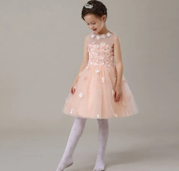 

2016 Summer Style Baby Girl Dress Pink Appliques Baptism Dress for Girl Infant 1 Year Birthday Dress Baby Girl Chirstening Gown
