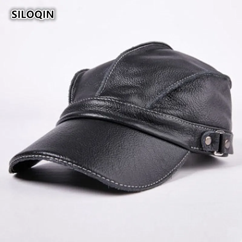 

SILOQIN New Genuine Leather Hat Men Cowhide Baseball Caps Autumn Winter Quality Gorras Adjustable Woman's Ponytail Baseball Cap