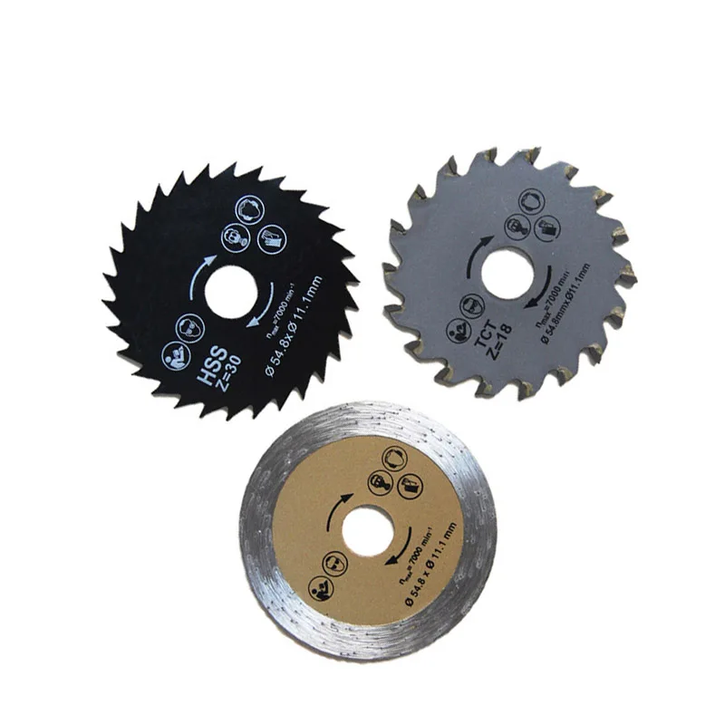 3pcs 54.8x11.1mm Mini Circular Saw Blades HSS TCT Diamond Cutter Blade