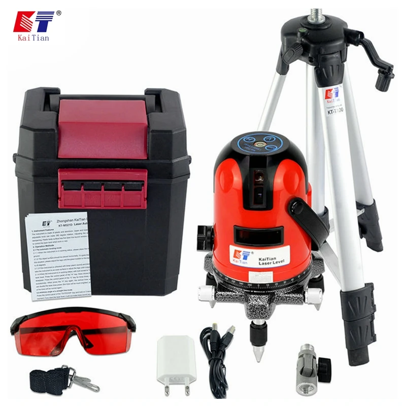 

KaiTian Tripode Nivel Laser 2 Red Cross Line 2 Point 360 Rotary Horizontal 635nm Vertical Self-Leveling Beam Line Level Lasers