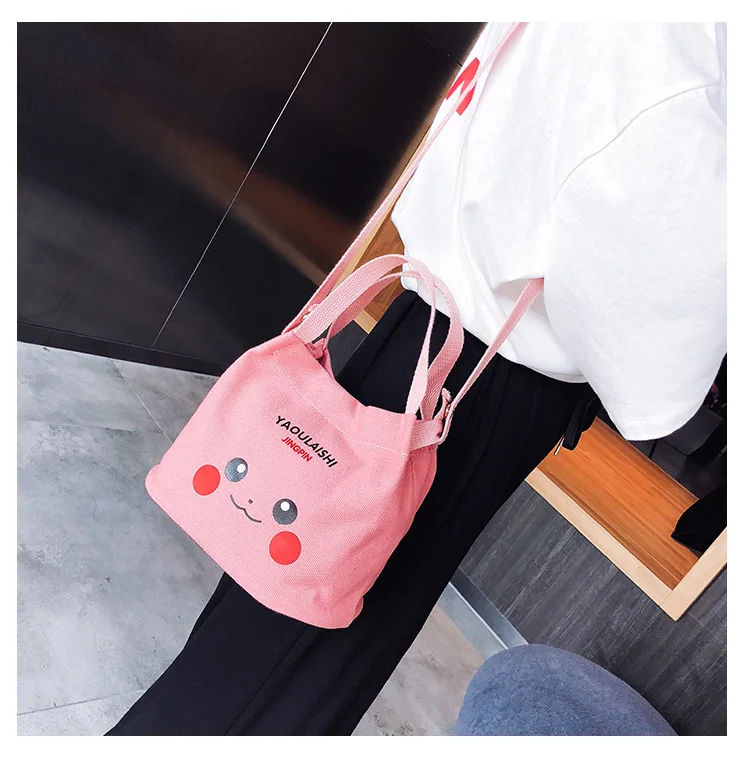 Новая Корейская версия Harajuku Покемон Пикачу Милая Мини-холщовая женская сумка на плечо Повседневная Студенческая сумка-тоут