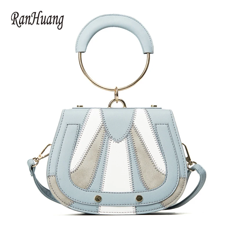 

RanHuang 2018 Women Fashion Circular Ring Tote Bags Small Handbags Women's Pu Leather Shoulder Bags Girls Blue Messenger Bags