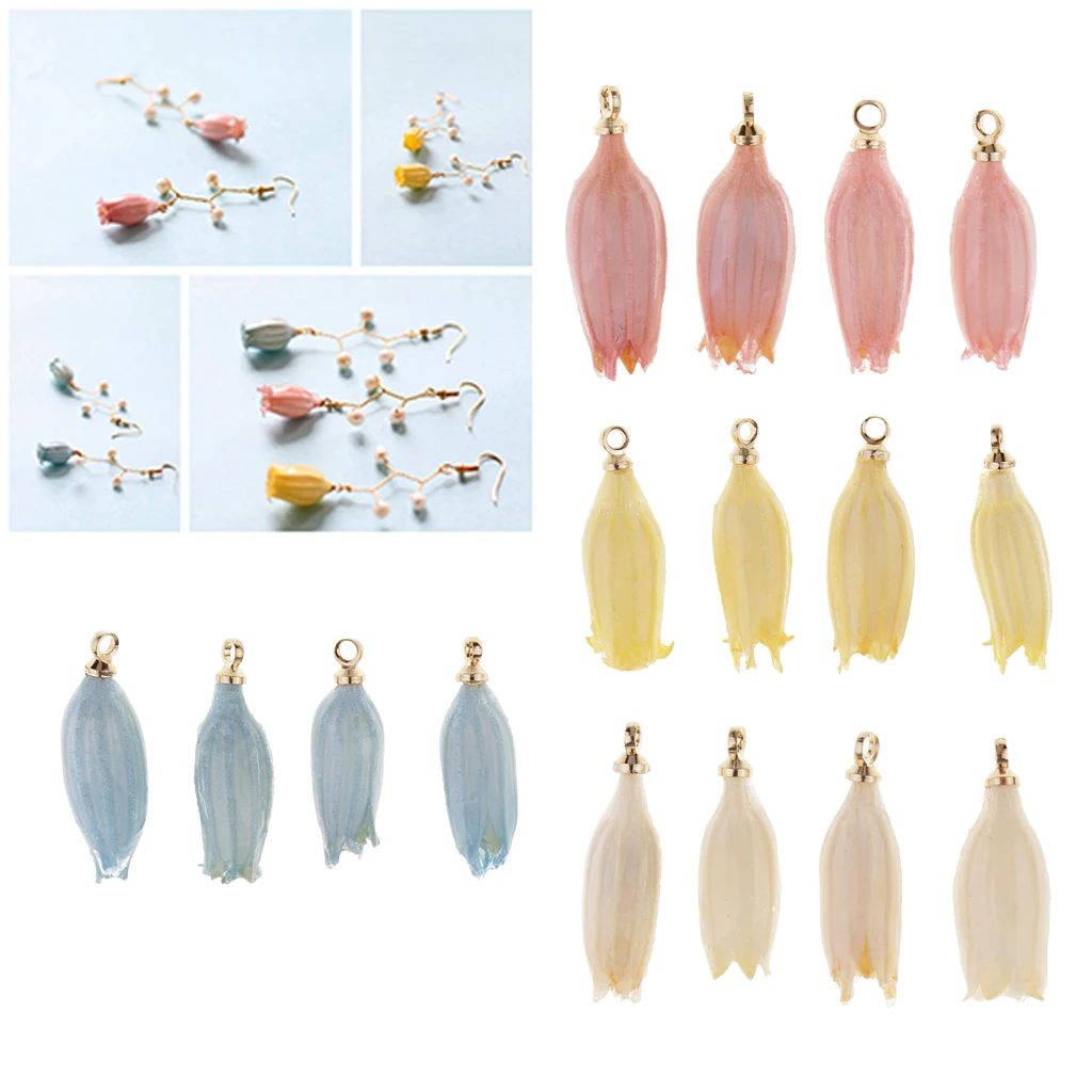 16Pcs Real 3D Convallaria Majalis Flower Charms Epoxy Resin Dried Flower Pendants for Women Girls Earring Accessories Findings