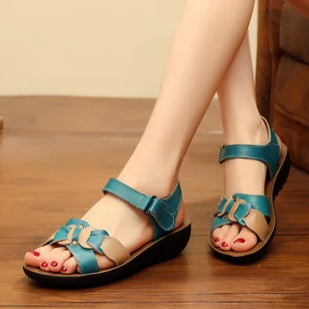 

Summer Sandals Women Genuine Leather Flat Sandals Ladies Hook-Loop Beach Shoes Female Slippers Anti Slip Slides Zapatos Mujer