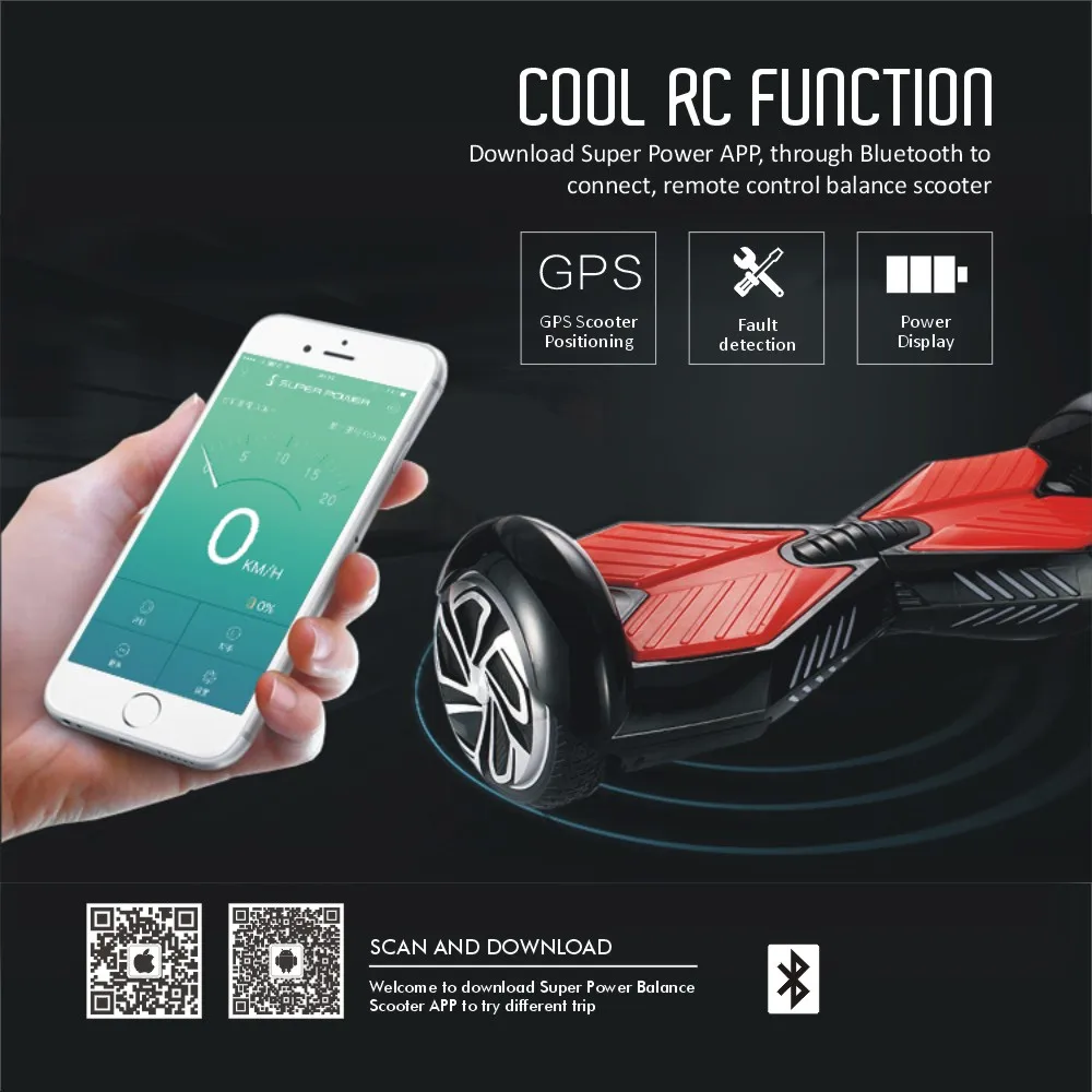 With Mobile App 6.5 inch Smart Two Wheels Electric Self Balancing