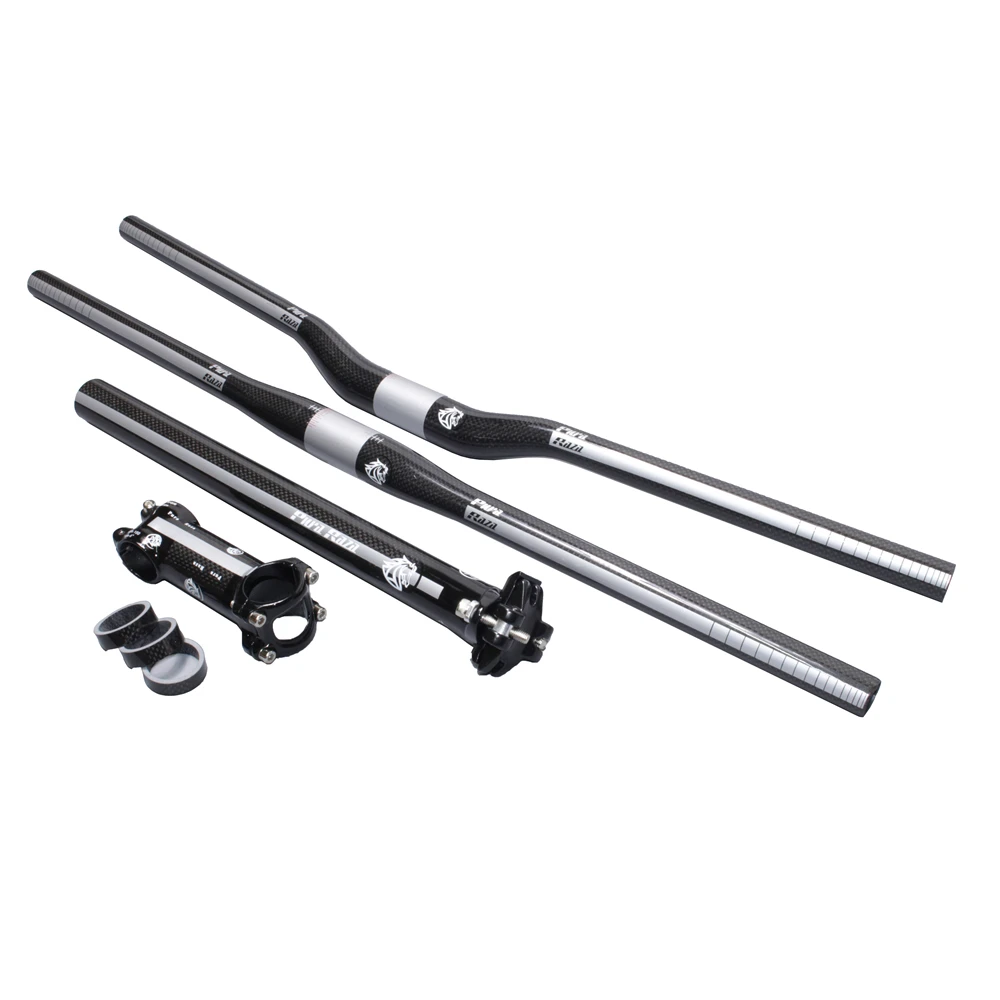 EC90 Lightweight Carbon Fiber MTB Bicycle RiserFlat Handlebar+Bike Seatpost+Stem RoadMountain Bike Cycling Parts Gray (8)