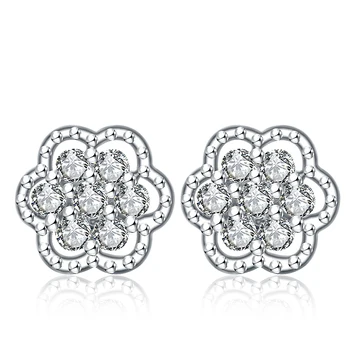 

Genuine Silver 925 Earrings Flower Design Zircon Carbon Earrings Stud Original Jewelry Wedding Wholesale Earrings Stud Female