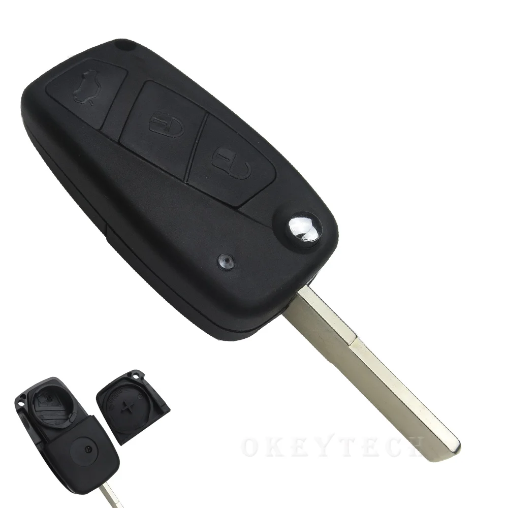OkeyTech 3 Buttons Remote Flip Key Shell Case For Fiat 500 Panda Stilo Ducato Punto Auto Folding Replacement Key Fob Shell Cover