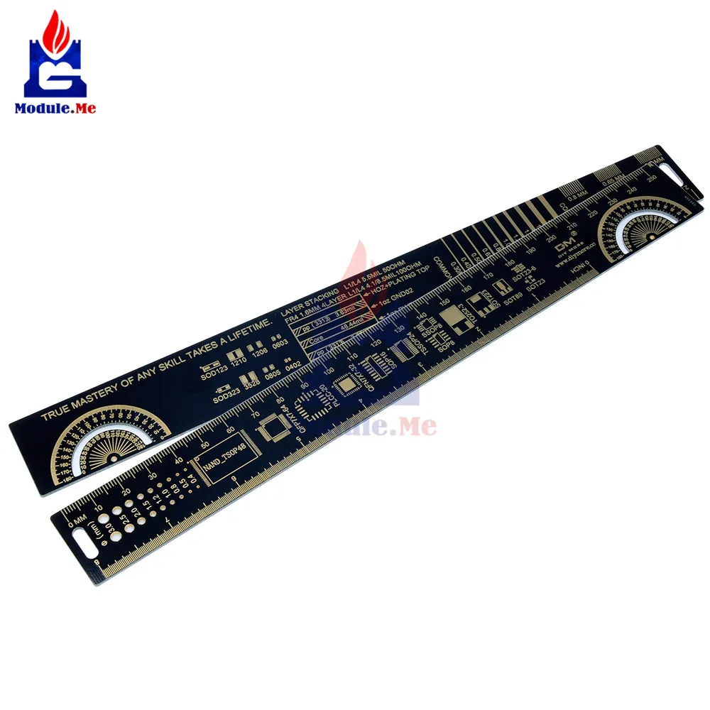 

25CM 10 Inch PCB Ruler For Electronic Engineers Measuring Tool PCB Reference Ruler Chip IC SMD Diode Transistor R-4 Gold Plated